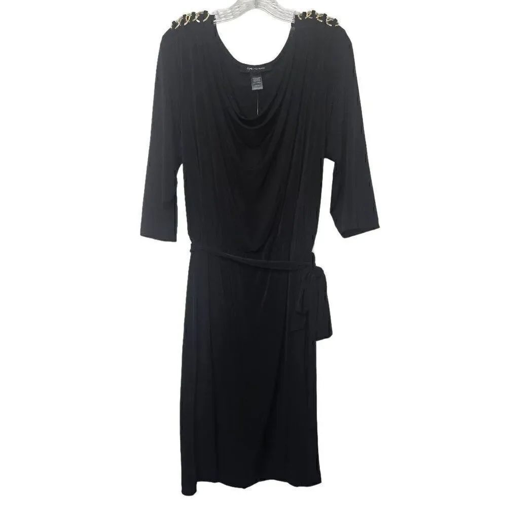 Ashley Stewart Cowl Neck Chain Detail Tie Belt Black Dress Size 14/16